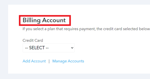 Billing Account Section
