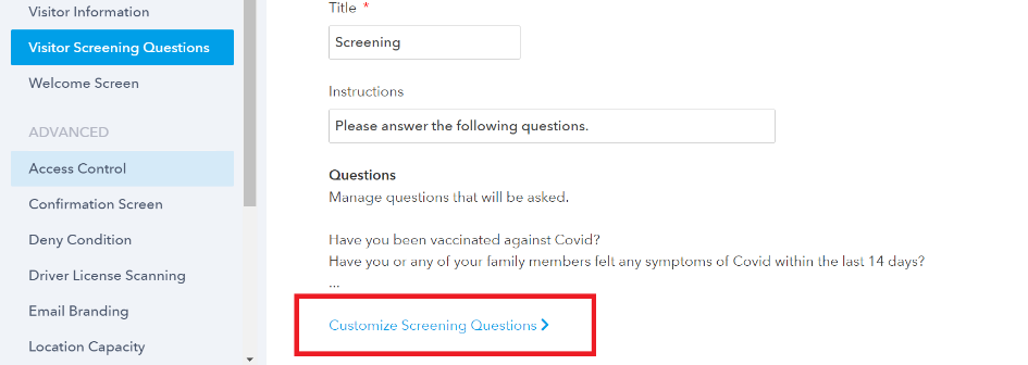 Customize Screening Questions