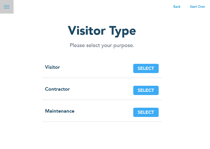 Select Visitor Type